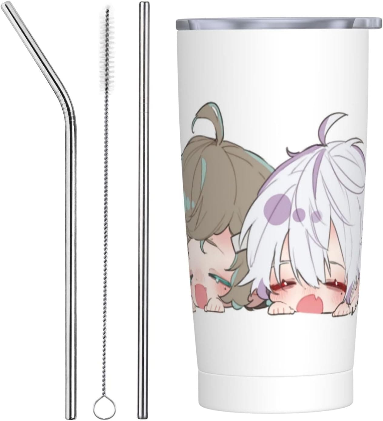 にじさんじ 叶 葛葉 アニメ ストロー&ストローブラシ付き マグカップ コーヒーカップ 600ML コンビニカップ タンブラー ステンレス製 保冷 保温 車用 蓋付き 持ち運び 水筒 大容量 直飲み 人気 プレゼント Straw Three-piece Set